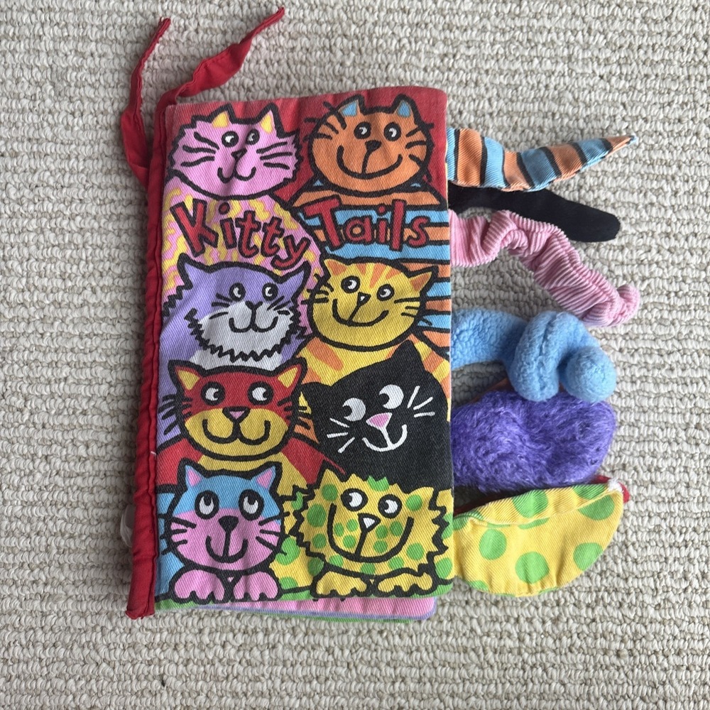 Jellycat Kitty Tails Crinkle Book Retired Baby Sensory Soft Book Cats Toddler 9"
